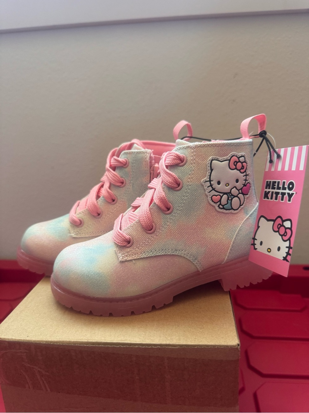 Sanrio Hello Kitty Pastel Pink and Blue Kids Lace-Up Boots Toddler 9 NWT